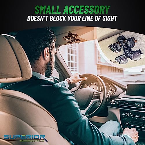 Superior Essentials Sunglass Holder for Car Visor - Eyeglass Car Mount with Double-Ends Sunglasses Holder Organizer, Universal Car Sunglass Holder Clip, Suitable for All Size Eyeglasses (2 Pack Black - size: 2 PC