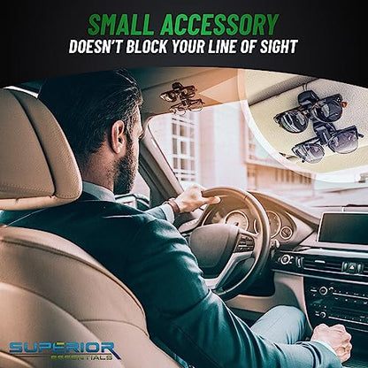 Superior Essentials Sunglass Holder for Car Visor - Eyeglass Car Mount with Double-Ends Sunglasses Holder Organizer, Universal Car Sunglass Holder Clip, Suitable for All Size Eyeglasses (2 Pack Black - size: 2 PC