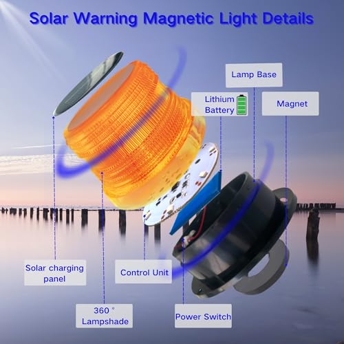 Solar Warning Beacon Light, Yellow Magnetic LED Signal Light with 4 Flashing Modes, IP65 Waterproof, Ideal for Forklifts, Trucks, Roadside Assistance, Boat, Yacht, Hazard Warning Buoys - color: Yellow light