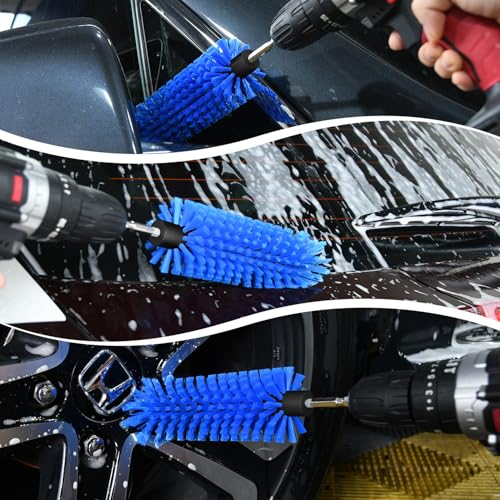 Drill Brush for Car Wheel and Bottle, Highly Dense and Durable Car Cleaning Brush for Wheels, Rims, Engines, Exhaust, Bottle - color: 1 Pack Dark Blue