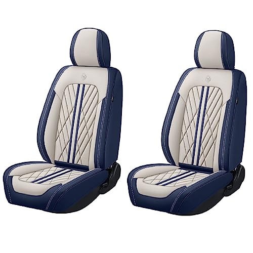 Universal Fit Waterproof Breathable Nappa Leather Automotive Vehicle Car Seat Covers Set Cushion Protector for Sedan SUV - color: Beige Blue, size: Front 2 Seats