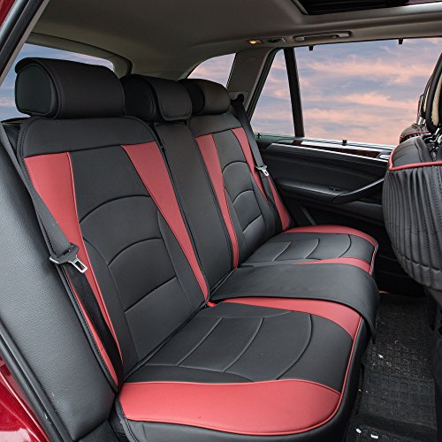 FH Group Ultra Comfort Highest Grade Faux Leather Full Set Cushion Pads Car Seat Covers for Front and Rear– Universal Fit for Cars Trucks & SUVs (Burgundy/Black) - color: Burgundy, style: Full Set