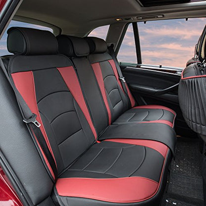 FH Group Ultra Comfort Highest Grade Faux Leather Full Set Cushion Pads Car Seat Covers for Front and Rear– Universal Fit for Cars Trucks & SUVs (Burgundy/Black) - color: Burgundy, style: Full Set