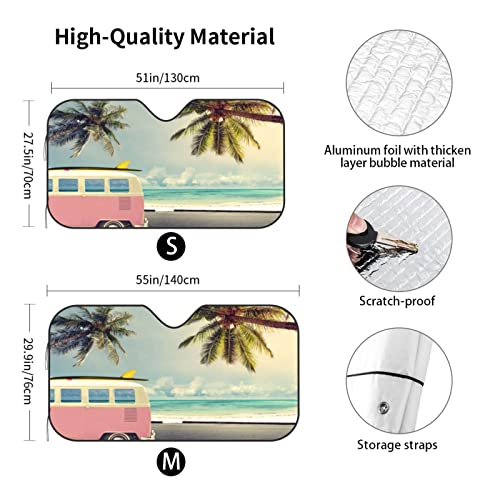 Beach Car Windshield Sunshade Foldable Sun Visor Front Window Sun Shade Cover For Car Truck Suv 55x29.9 Inches - color: Beach Car