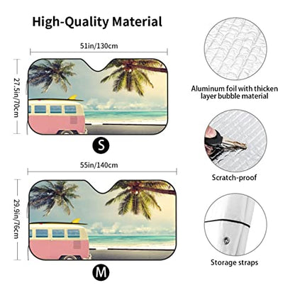 Beach Car Windshield Sunshade Foldable Sun Visor Front Window Sun Shade Cover For Car Truck Suv 55x29.9 Inches - color: Beach Car