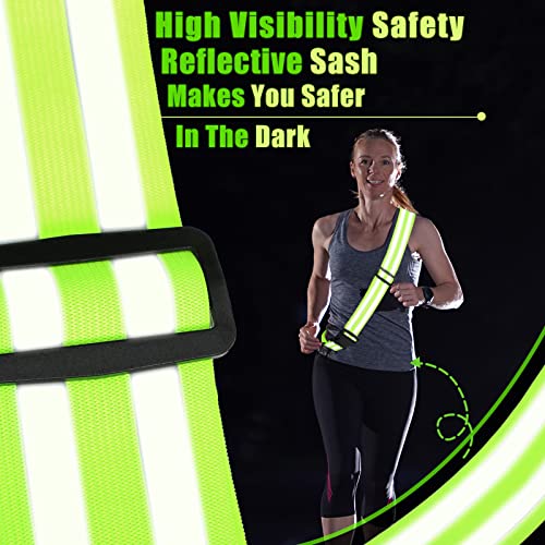 Saintrygo Reflective Sash for Walking at Night Running Gear Safety Reflective High Visibility Jacket Adjustable Sash for Walking Cycling at Night - color: Fluorescent Green, Black