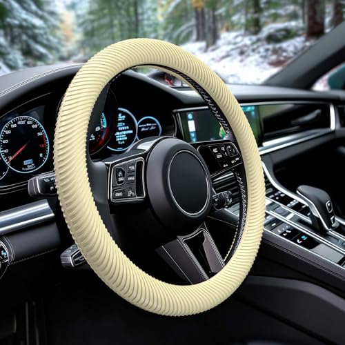 WOCOCN Car Steering Wheel Cover, Thin Anti-Skid Silicone Steering Wheel Cover for Men & Women, Universal Automotive Interior Accessories for Most Cars (Light Yellow) - color: Light Yellow