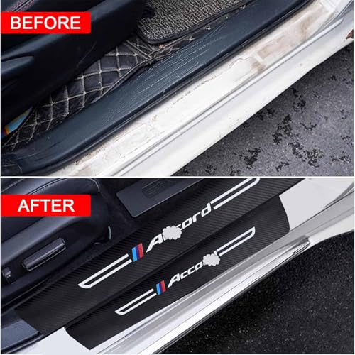 4PCS Carbon Fiber Leather Car Door Sill Protectors,Black Car Door Sill Scuff Plate,Front & Rear Car Door Threshold Guards