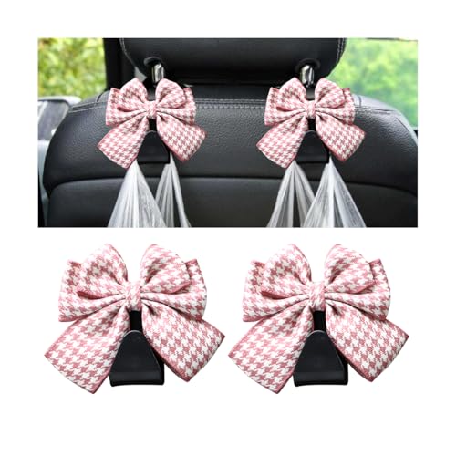 Mandark 2PCS Car Seat Headrest Hooks, Cute Bow Vehicle Hooks for Purses and Bags, Automotive Purse Hook Hanger Interior Decoration Accessories, Universal for SUV, Sedan, Truck (Pink/White) - color: Pink/White