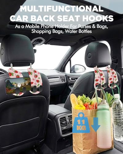 WOCOCN 2 Pack Car Purse Hook for Car Seat Headrest, Double-Sided PrintingPU Leather Purse Holder with Metal Hook, Cute Car Accessories for Women, Men (Car Hook - Strawberry A) - color: Car hook - Strawberry A