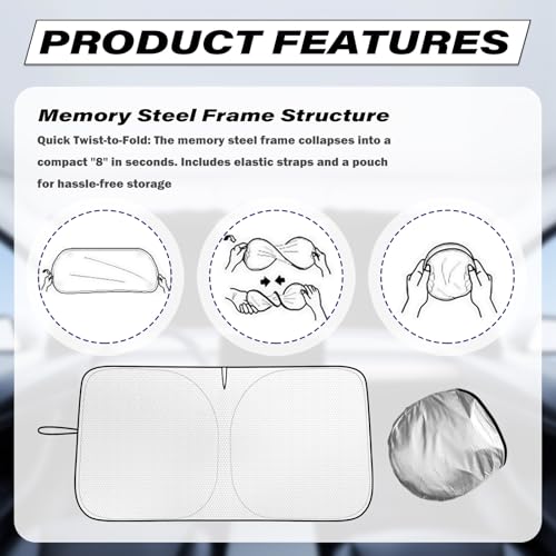 Foldable Car Windshield Sun Shade 59×31 Inch,2026 New Thickened Car Sun Shade Windshield for Blocking Sunlight,Universal Cars Windshields Cover Suns Shades for Cars,SUVs