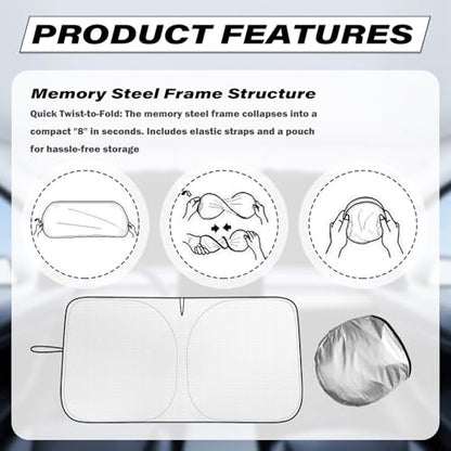 Foldable Car Windshield Sun Shade 59×31 Inch,2026 New Thickened Car Sun Shade Windshield for Blocking Sunlight,Universal Cars Windshields Cover Suns Shades for Cars,SUVs