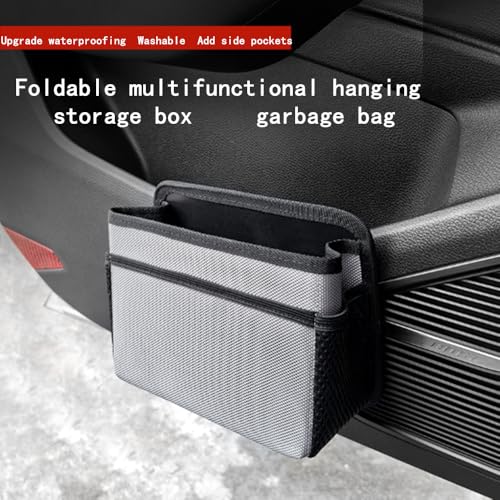 Car Trash Can, Foldable Multifunctional Hanging Storage Box Trash Can with a Roll of Garbage Bag, Multi Pocket Design Suitable for Car, Home and Office (Grey) - color: grey