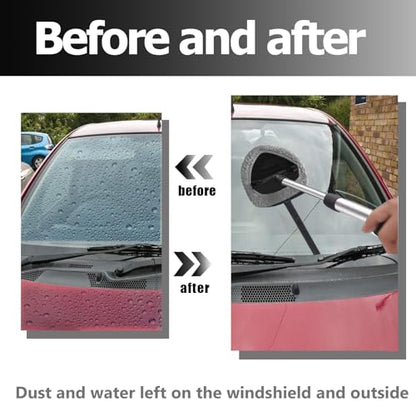 Car Windshield Cleaning Tools, Expandable Car Window Cleaner kit with 4 Reusable Microfiber Pads, Windshield Cleaning Wand Tool, Auto Interior Dust Brush, for Trucks, SUVs, RVs etc - color: grey
