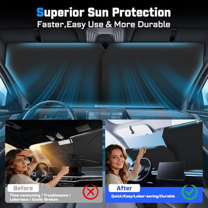 KUST Upgraded 2 Pack Retractable Automotive Sunshade Car Window Sunshades (Not fit for Truck), Adjustable Auto Thickened Sunshade, Car Accessories for All Season, Black and Silver, Blocks UV Rays - size: Universal Automatic Sunshades