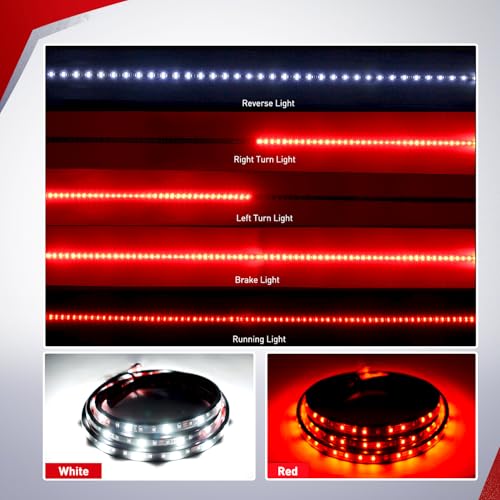 Nilight 60" Truck Tailgate Light Bar 108 LED Single Row Light Strip with Red Running Brake Lights Turn Signal White Reverse Light, 2 Years Warranty - color: 60" Tailgate Light Strip