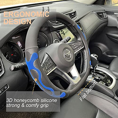 PINCTROT D Shaped Comfy Grip Steering Wheel Cover, Anti-Slip Design, Flat Bottom 14.5-15 Inch(Silicone Blue) - color: 3.Blue, size: D Shaped/Flat Bottom[14 1/2''-15'']