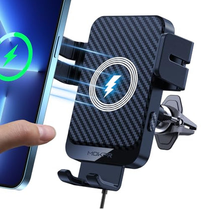 Wireless Car Charger, MOKPR 15W Fast Charging Auto-Clamping Car Charger Phone Mount Air Vent Cell Phone Holder for iPhone 16/15/14/13/13 Pro/12 pro/12/11, for Samsung Galaxy S23/S22/S21/S20, etc - color: Royal blue