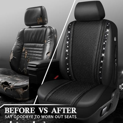 CAR PASS Memory Foam 3D Mesh Bling Diamond Car Seat Cover Full Set Breathable Soft Sponge Universal Shining Glitter Sparkly Crystal Armrest Fit Automotive Truck SUV Cute Women Girl, Black Rhinestone - color: Black Mesh 5, size: Full Set