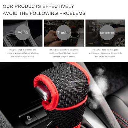 Car Gear Shift Knob Cover, Anti-Slip Manual Automatic Shifting Knob Gear Handle Stick Protection, Breathable Automotive Rod Lever Shifter Knobs Cover for SUV Truck RV (Black & Red, Regular) - color: Black & Red, size: Regular