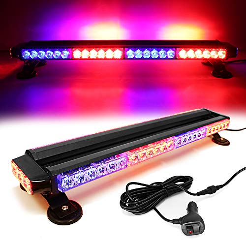 26'' 54 LED Emergency Strobe Rooftop Flashing Light Bar, Double Side Hazard Warning Beacon Safety Lights w/Magnetic for Tow Vehicles Firefighter Cars Trucks Traffic Security,Red&Blue&Red - color: Red & Blue Mix, size: 26''