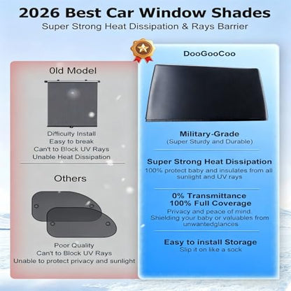 Doogoocoo Car Window Shades for Baby, [100% UV Block & Ice-Crystal Cooling] Breathable Car Shade for Back Window Universal Fit for SUV, Sedan, 2 Pack, Privacy & Safety (Medium) - size: Medium