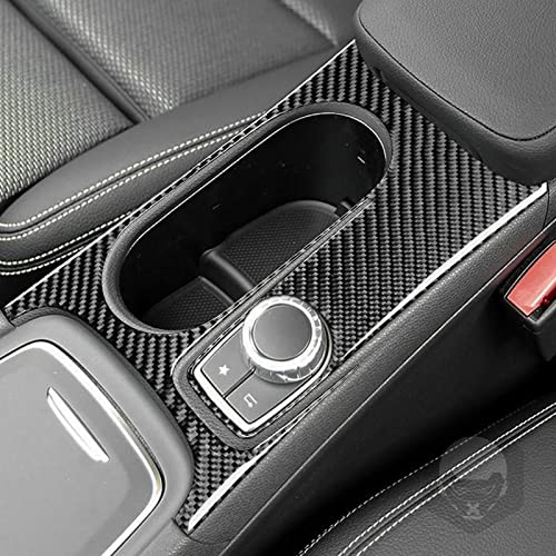 Real Carbon Fiber Car Center Control Armrests Box Multimedia Adjustment Water Cup Holder Frame Panel Sticker Cover Compatible with Benz CLA C117 2014-2018 GLA X156 2015-2019 Accessories Black - color: Center Armrests Multimedia Water Cup Holder Panel
