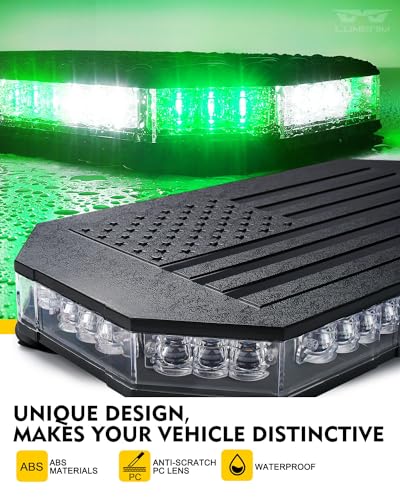 LUMENIX Rooftop Strobe Beacon Lights White Green LED Emergency Flashing Warning Caution Traffic Light Bar for Law Enforcement POV Vehicles Snowplow Trucks - American Flag Pattern | Patented Design - color: White Green