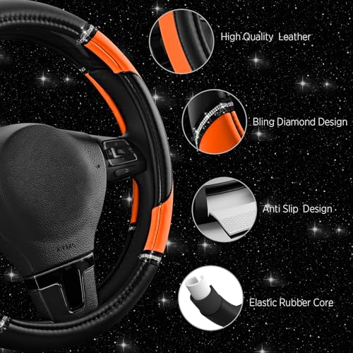 Road Comforts Leather Steering Wheel Cover - Made with PVC Leather - Anti-Slip, Universal Fit 14 1/2 inches to 15 inches - Orange - color: Orange
