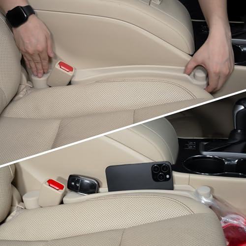 Givifive Car Seat Gap Filler Set of 2, 3IN1 Seat Side Gap Filler Plug with Storage Slot & Hook Function, Soft Foam Universal Fit Car SUV Truck Fill Gap Between Seats Console Organizer（Narrow Ivory） - color: Ivory, size: Narrow