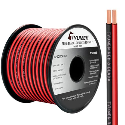 TYUMEN 100FT 14/2 Gauge Red Black Cable Hookup Electrical Wire LED Strips Extension Wire 12V/24V DC, 14AWG Flexible Extension Cord for LED Ribbon Lamp Tape Lighting - size: 100 Feet, style: 14/2 Gauge