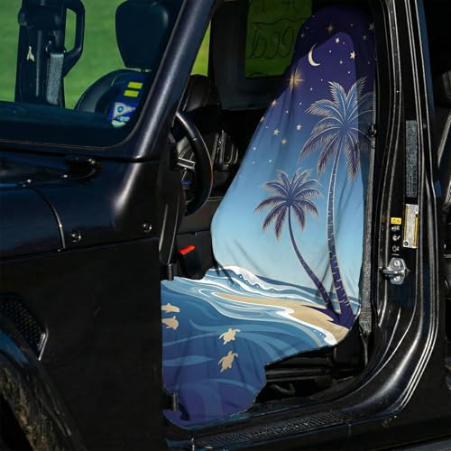 2 Pack Car Seat Towel Covers, Sweat-Proof Microfiber Seat Protectors for Gym, Running, Beach & Workout, Breathable Quick-Dry, Machine Washable, Starry Palm Sea Print, Universal Fit - color: Starry Palm Sea