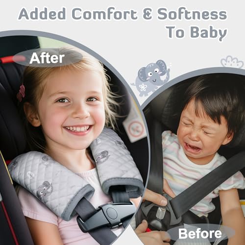 INFANZIA Car Seat Strap Covers for Infants Babies, Soft Carseat Shoulder Pads for Kids, Double-Sided Use Seatbelt Cushion Covers for Stroller, Pushchair & High Chair (Gray) - color: Gray