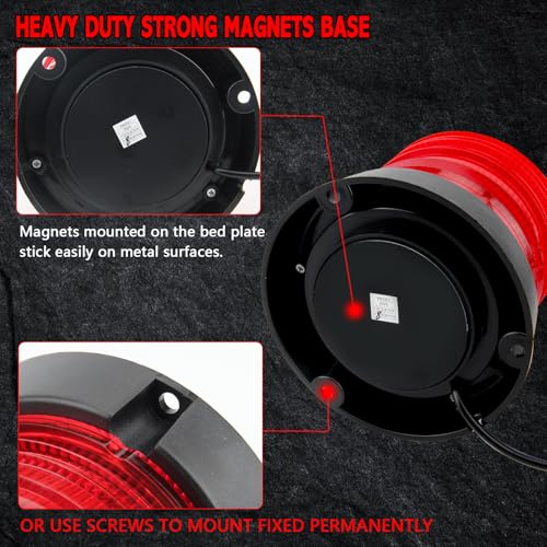 60 LED Strobe Light, 12-24V Warning Emergency Magnetic Beacon Lights for Trucks, Construction Vehicles, UTV ATV, Firefighter, Ambulance and Snow Plow (Red) - color: Red