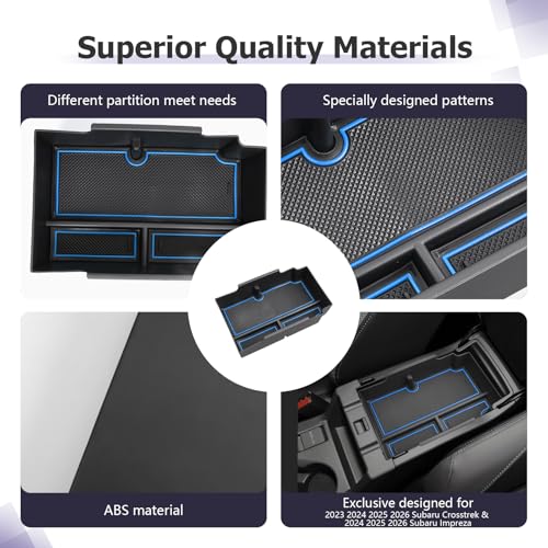 LUWU Center Console Organizer Compatible with Subaru Crosstrek & Impreza 2024-2026 Accessories Armrest Console Secondary Storage Box Insert Tray ABS Material with Coin Holder Blue - color: Crosstrek/Impreza 2023-2026 Blue