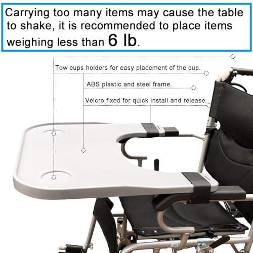 Wheelchair Tray Table with Cup Holder, Removable Lap Tray, Portable Wheelchair Desk Accessories for Eating, Reading, Resting, Fits Width of Armrests of 16" - 20", Gray