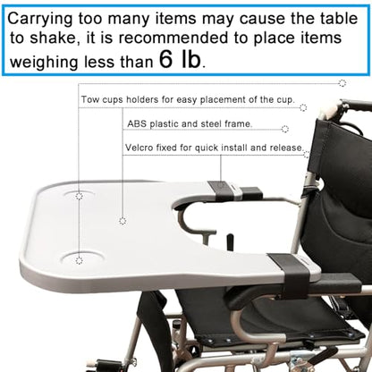 Wheelchair Tray Table with Cup Holder, Removable Lap Tray, Portable Wheelchair Desk Accessories for Eating, Reading, Resting, Fits Width of Armrests of 16" - 20", Gray