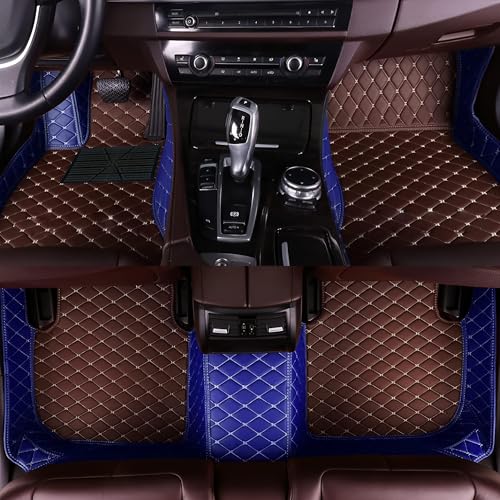 Custom Personalized Floor Mats for Cars，Luxury Full Coverage All Car Floor Mats，Anti-Slip Leather Car Mat Set ，Custom Floor Mats for 99% of Cars, Trucks & SUVs. (Blue and Brown) - color: Blue and Brown