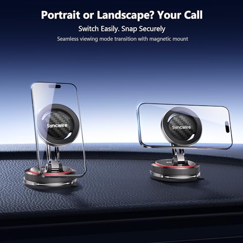 SYNCWIRE for MagSafe Car Mount [2-Axis Design] Nano Adhesive Gel + Suction Cup Magnetic Phone Holder for Dashboard & Windshield, 360° Adjustable for iPhone 17 16 15 14 13 12 11, Samsung, Carbon Fiber - style: 2-Axis | Carbon Fiber