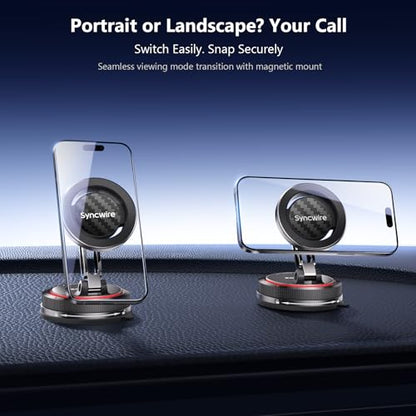 SYNCWIRE for MagSafe Car Mount [2-Axis Design] Nano Adhesive Gel + Suction Cup Magnetic Phone Holder for Dashboard & Windshield, 360° Adjustable for iPhone 17 16 15 14 13 12 11, Samsung, Carbon Fiber - style: 2-Axis | Carbon Fiber