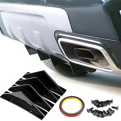 4pcs Car Rear Lower Bumper Wing Lip Diffuser, Anti-Crash Accessories Spoiler Shark Fin Protector, Rear Bumper Splitter Lip Wing with Screw, Universal Auto Decoration for Car SUV Truck - style: Curved/Black