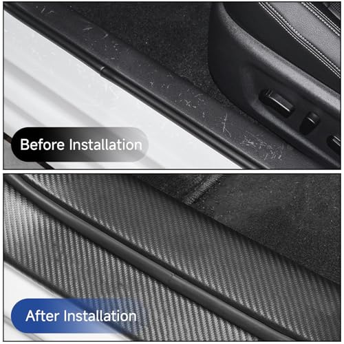 5PCS Car Door Sill Protector, Anti-Scratch Waterproof Carbon Fiber Door Sill Protectors，Universal Vehicle Interior Accessories Auto Threshold Protection for Car Truck SUV (Black, Width 2.76")