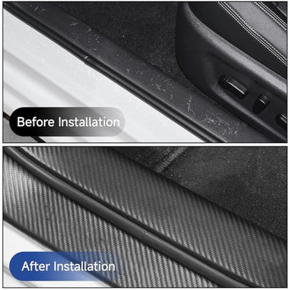 5PCS Car Door Sill Protector, Anti-Scratch Waterproof Carbon Fiber Door Sill Protectors，Universal Vehicle Interior Accessories Auto Threshold Protection for Car Truck SUV (Black, Width 2.76")