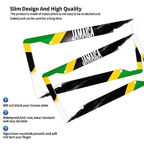Jamaica License Plate Frame 2 Pack License Plate Holder Universal Aluminum License Plate Cover Car Accessories for Men Women - color: Jamaica