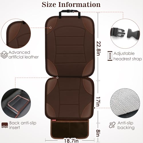 Sinvitron Car Seat Protector for Child Car Seat, Waterproof Car Seat Cover for Leather and Fabric Seats, 2 Mesh Pockets, Non-Slip Bottom, Thick Padding Cushion(1 Pack, Brown) - color: 1 Pack Brown