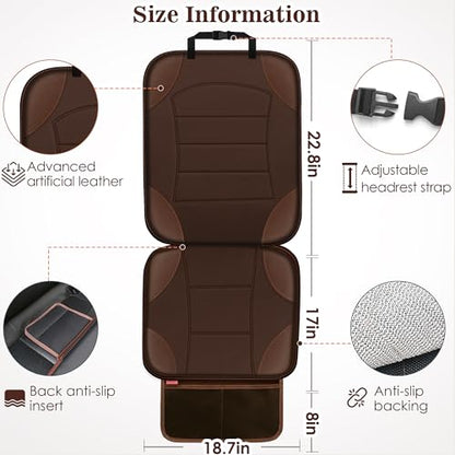 Sinvitron Car Seat Protector for Child Car Seat, Waterproof Car Seat Cover for Leather and Fabric Seats, 2 Mesh Pockets, Non-Slip Bottom, Thick Padding Cushion(1 Pack, Brown) - color: 1 Pack Brown