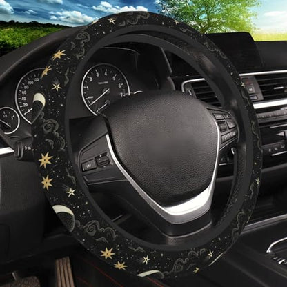 Stars Clouds Moon Steering Wheel Cover, Non-slip Breathable Neoprene Steering Wheel Covers, Women Car Accessories Universal 15 Inch Fit Auto, Suvs, Truck - color: Star Moon