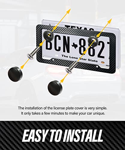 2 Packs Carbon Fiber License Plate Frame,Waterproof Plastic Number Plate Frames with Fasteners and Screws, Car Tag Cover Car Licenses Plate Covers,Universal License Plate Holder