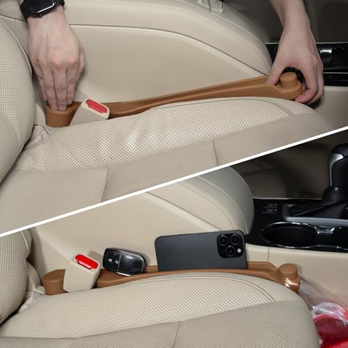 Car Seat Gap Filler Set of 2, 3IN1 Seat Side Gap Filler Plug with Storage Slot & Hook Function, Soft Foam Universal Fit Car SUV Truck Fill Gap Between Seats Console Organizer（Standard Mocha Brown） - color: Mocha Brown, size: Most Cars – Standard