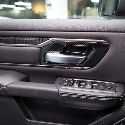 Korlot Carbon Fiber Style Interior Door Handle Bowl Panel Cover Trim for Dodge Ram 1500 2019+ (4 Doors-with seat Button) - style: 4 doors-with seat button